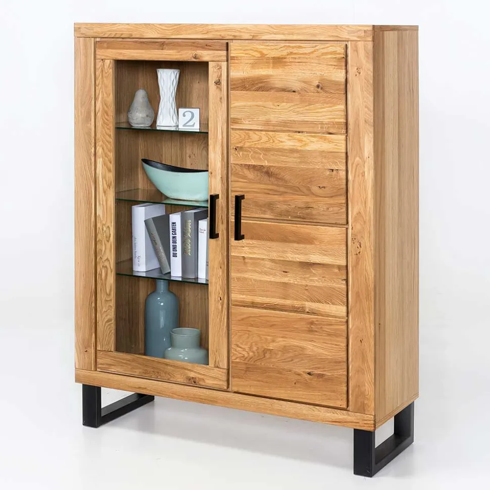 Teilmassives Highboard einseitig Glas - Arello