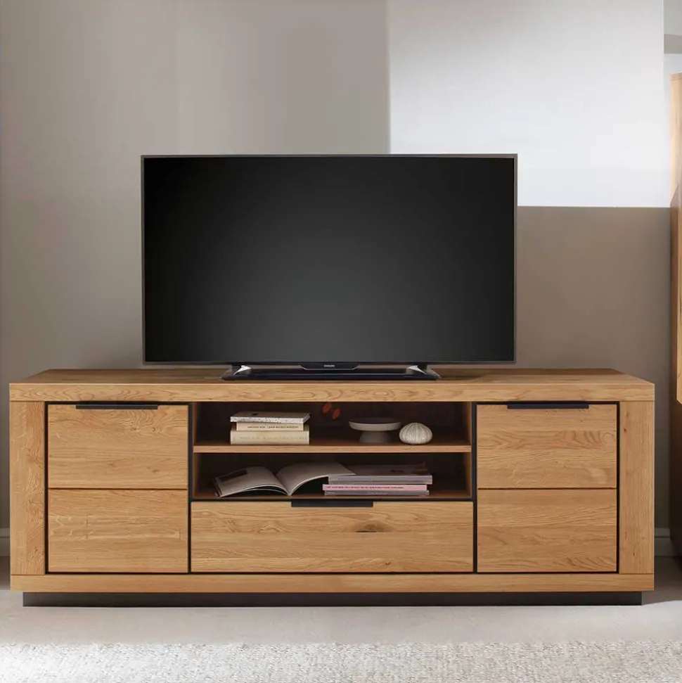 Teilmassives TV Board in Wildeiche und Schwarz - Vlacoma