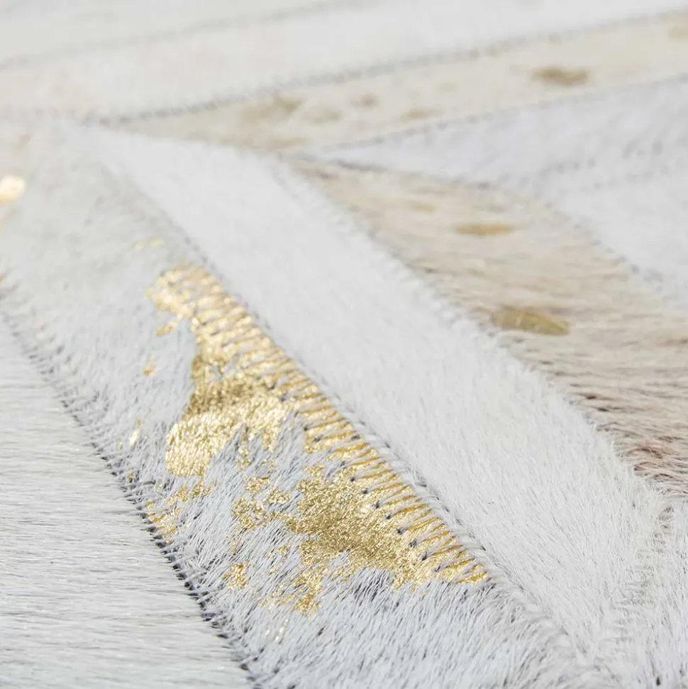 Teppich aus Leder mit kurzem Fell in Creme & Gold - Meridus