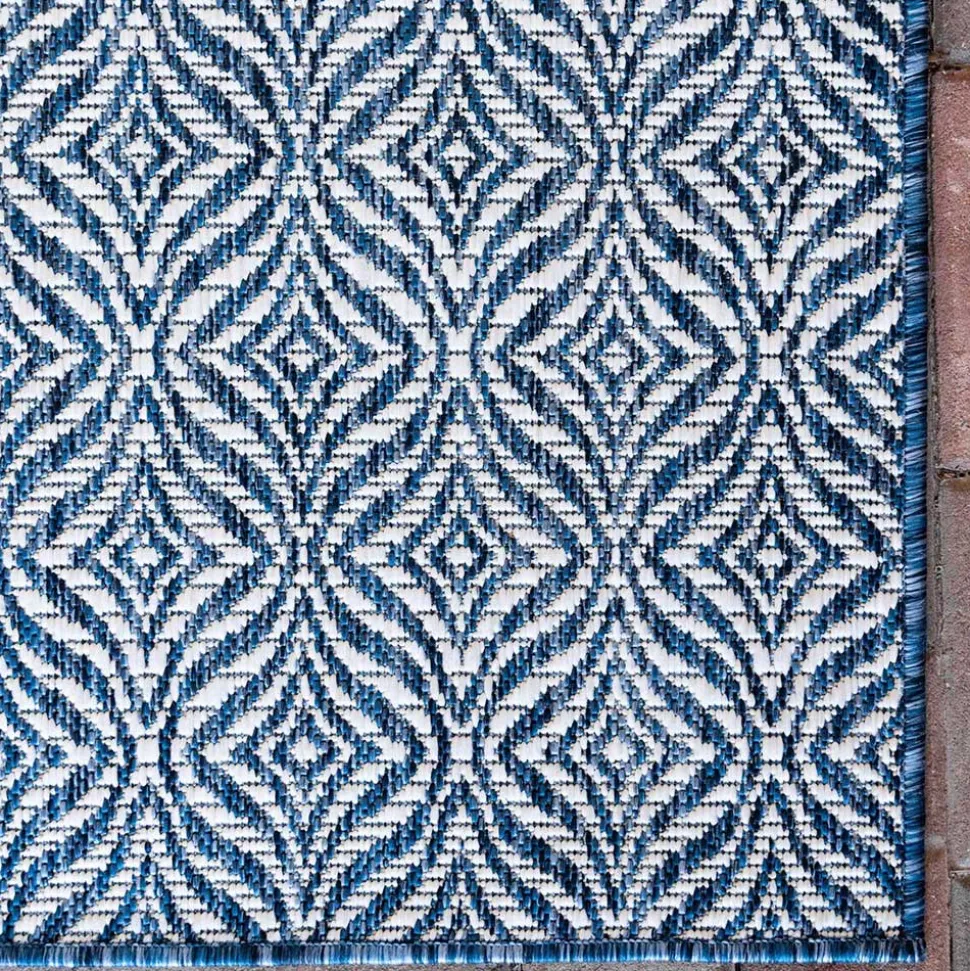 Teppich für Draußen in Dunkelblau und Creme - Argyrio