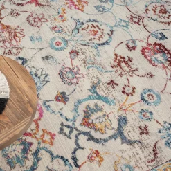 Teppich in Creme mit buntem Floral-Muster - Genyna