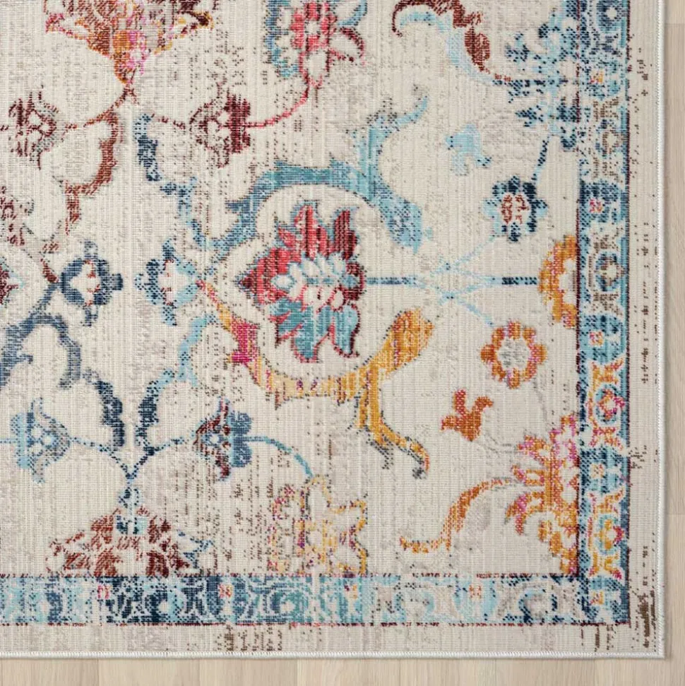 Teppich in Creme mit buntem Floral-Muster - Genyna