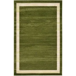 Teppich in Oliv Grün mit Rahmen in Creme - Loritana