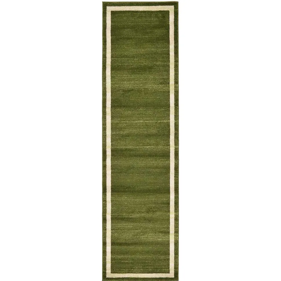 Teppich in Oliv Grün mit Rahmen in Creme - Loritana