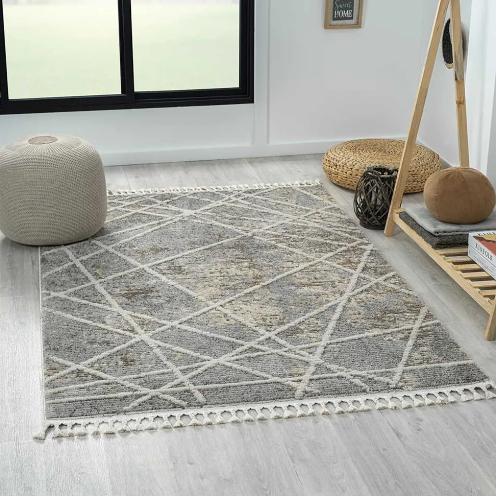 Teppich mit Fransen in Beige & Grau - Fulivia