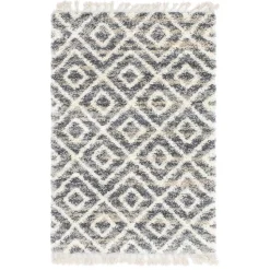 Teppich mit handgeflochtenen Fransen in Creme und Grau - Juwan