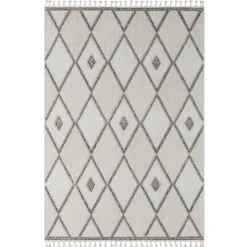 Teppich mit Rauten Muster in Beige und Weiß - Nikolan