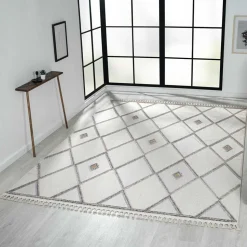 Teppich mit Rauten Muster in Beige und Weiß - Nikolan