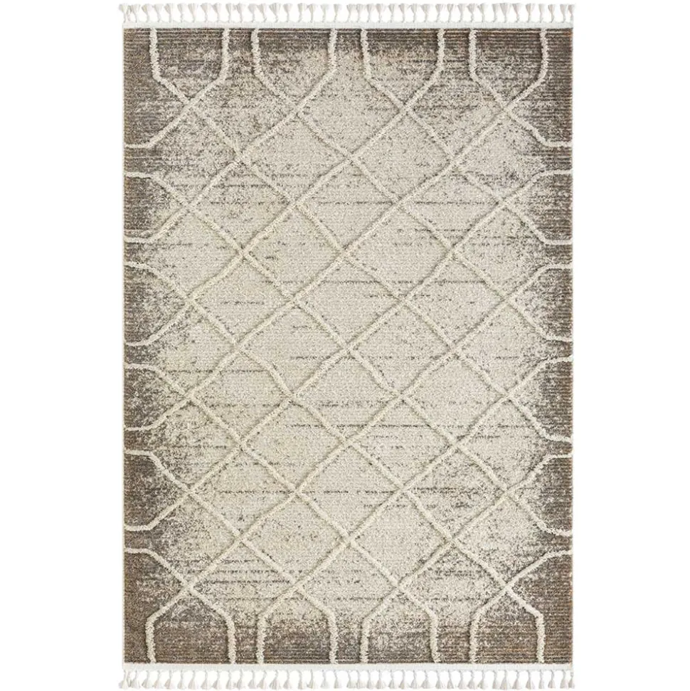 Teppich mit Rautenmuster in Weiß & Hellgrau - Freshna