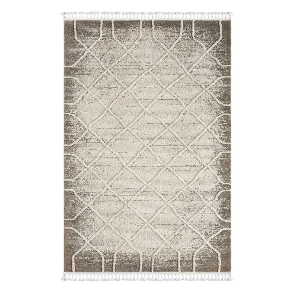 Teppich mit Rautenmuster in Weiß & Hellgrau - Freshna