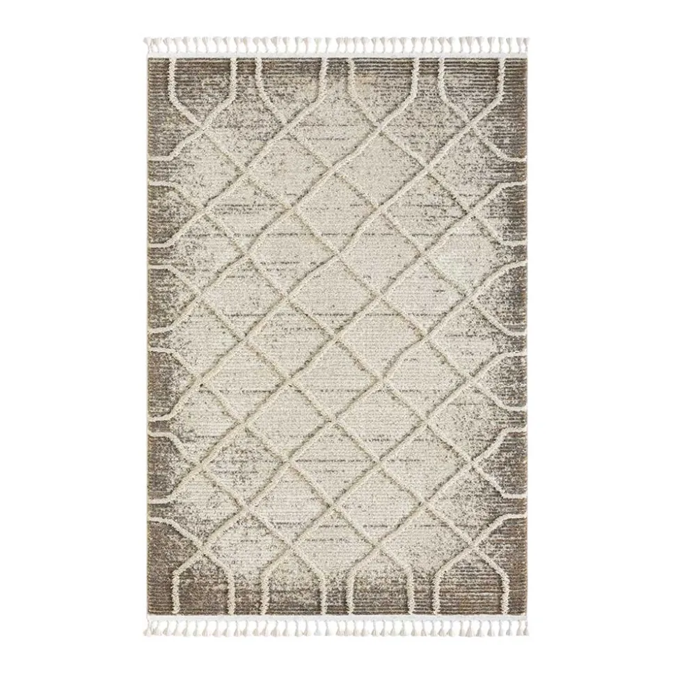 Teppich mit Rautenmuster in Weiß & Hellgrau - Freshna