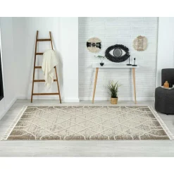 Teppich mit Rautenmuster in Weiß & Hellgrau - Freshna