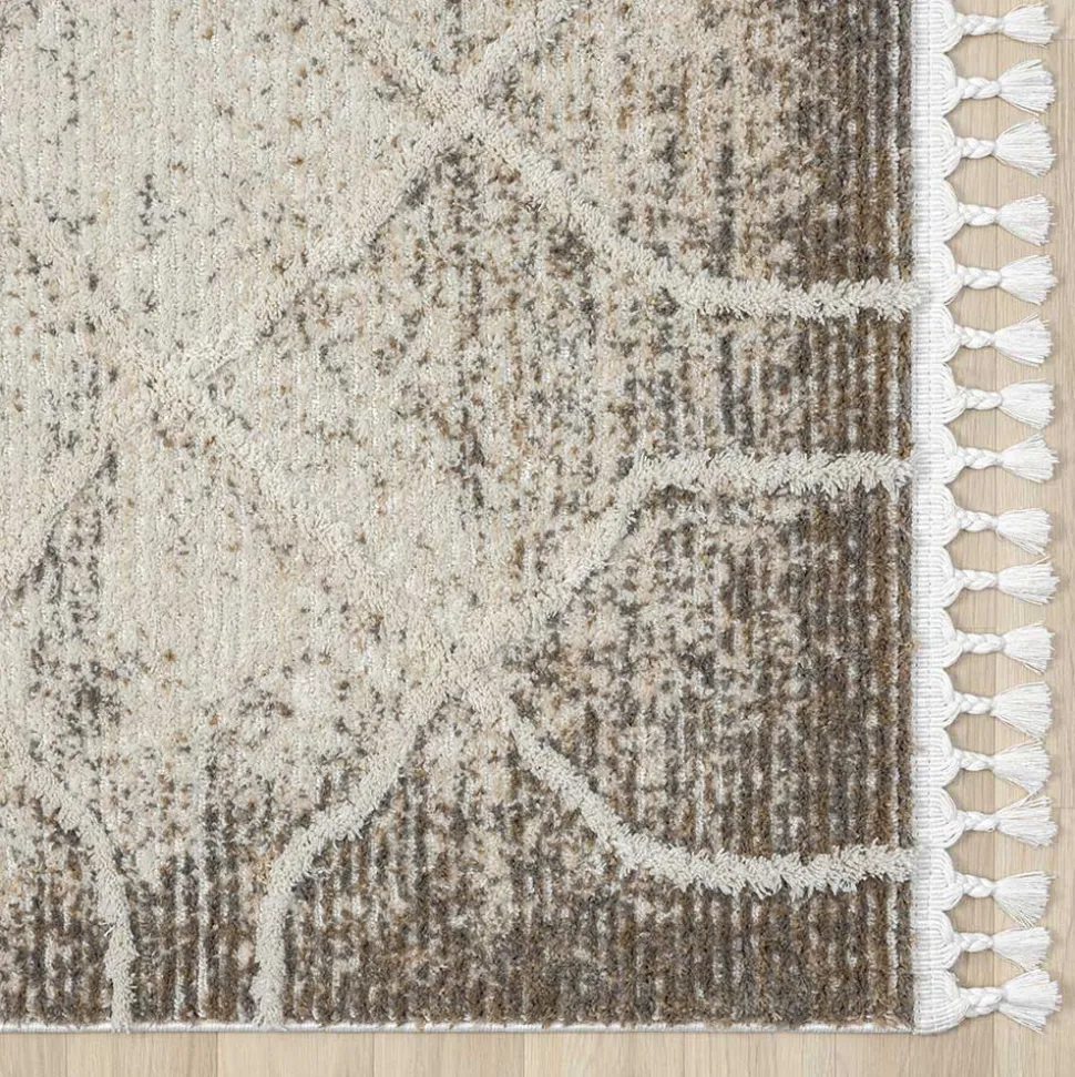 Teppich mit Rautenmuster in Weiß & Hellgrau - Freshna