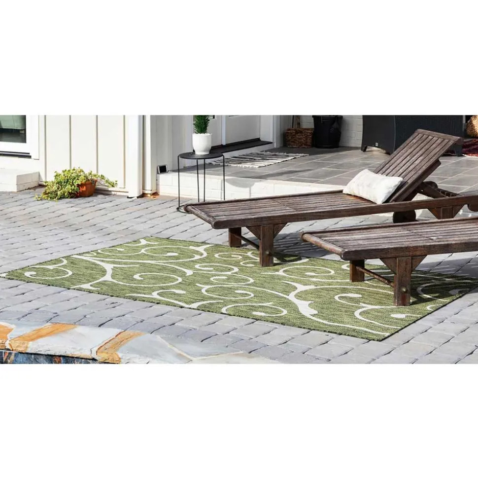 Terrassen Teppich in Oliv Grün und Cremeweiß - Duran