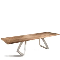 Tisch mit Baumkante Eiche Carmian & Metall Bügelgestell in Weiß