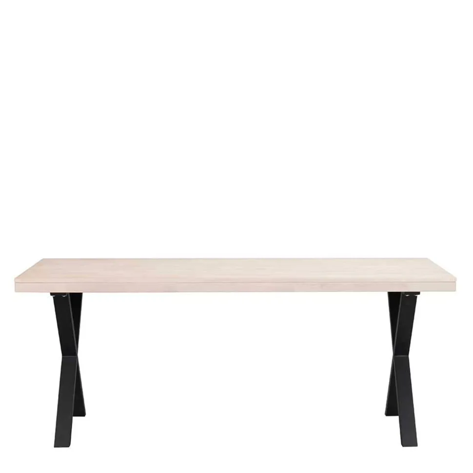 Tisch mit Whitewash Eichenplatte & X-Füßen - Durense