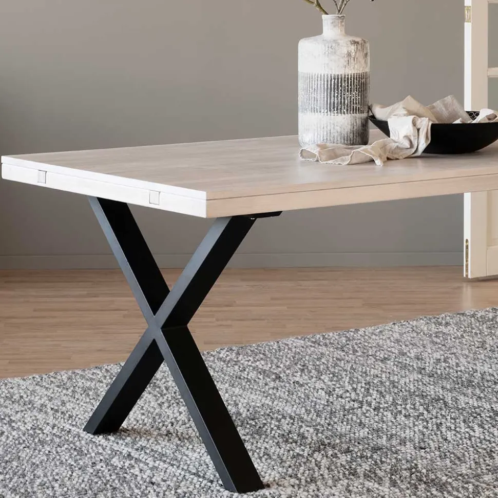 Tisch mit Whitewash Eichenplatte & X-Füßen - Durense