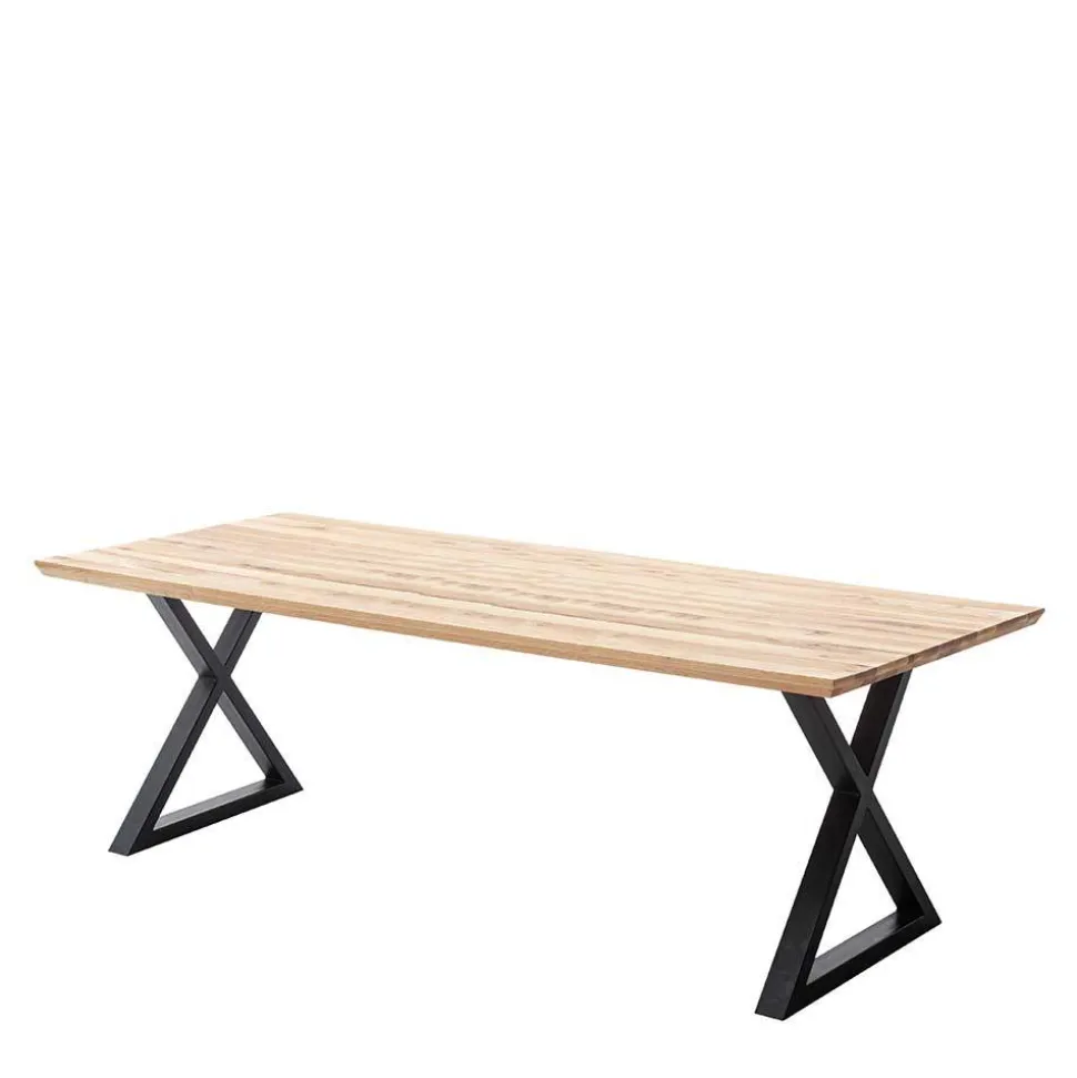 Tisch mit X-Gestell und Zerreiche Platte - Aljawis