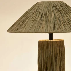 Tischleuchte in Graugrün aus Raffia - Dasanti