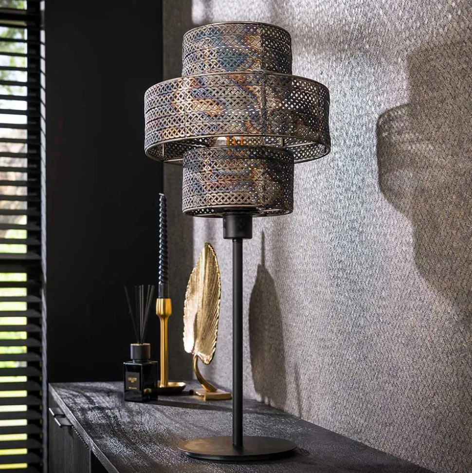 Tischleuchte in Schwarzbraun Metall - Three