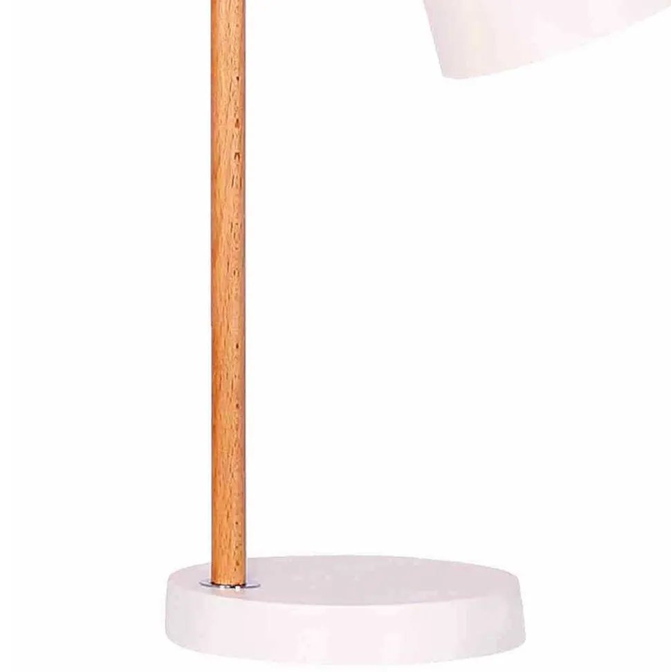 Tischleuchte in Weiß Metall & Natur Holz - Tilla