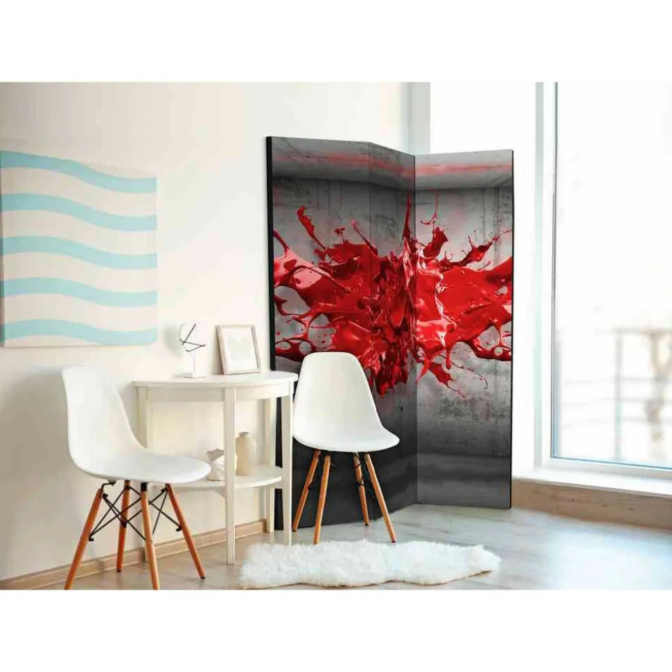 3-tlg Paravent Betonwand & rote Farbe - Zibao