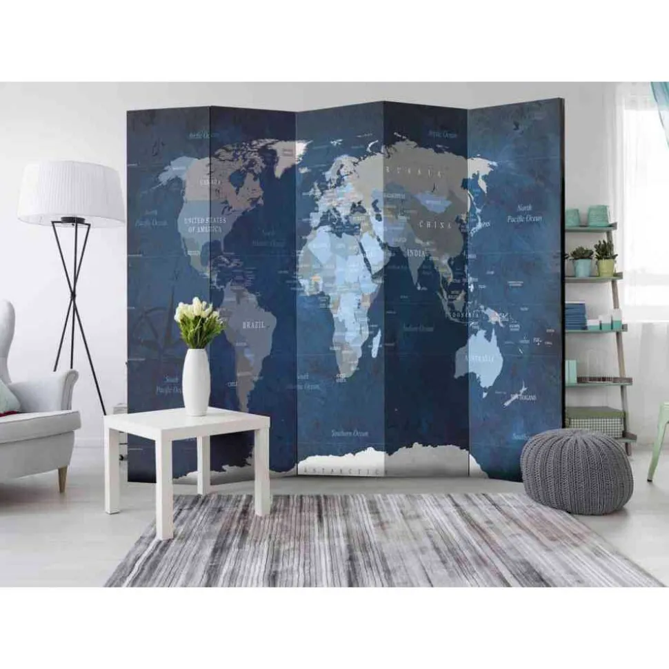 5-tlg Spanische Wand in Blau & Grau - Mabu