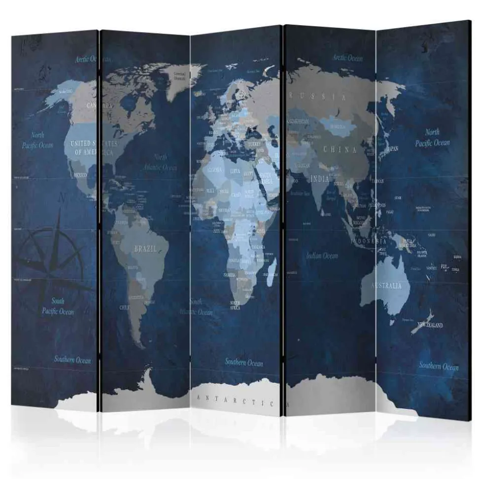 5-tlg Spanische Wand in Blau & Grau - Mabu