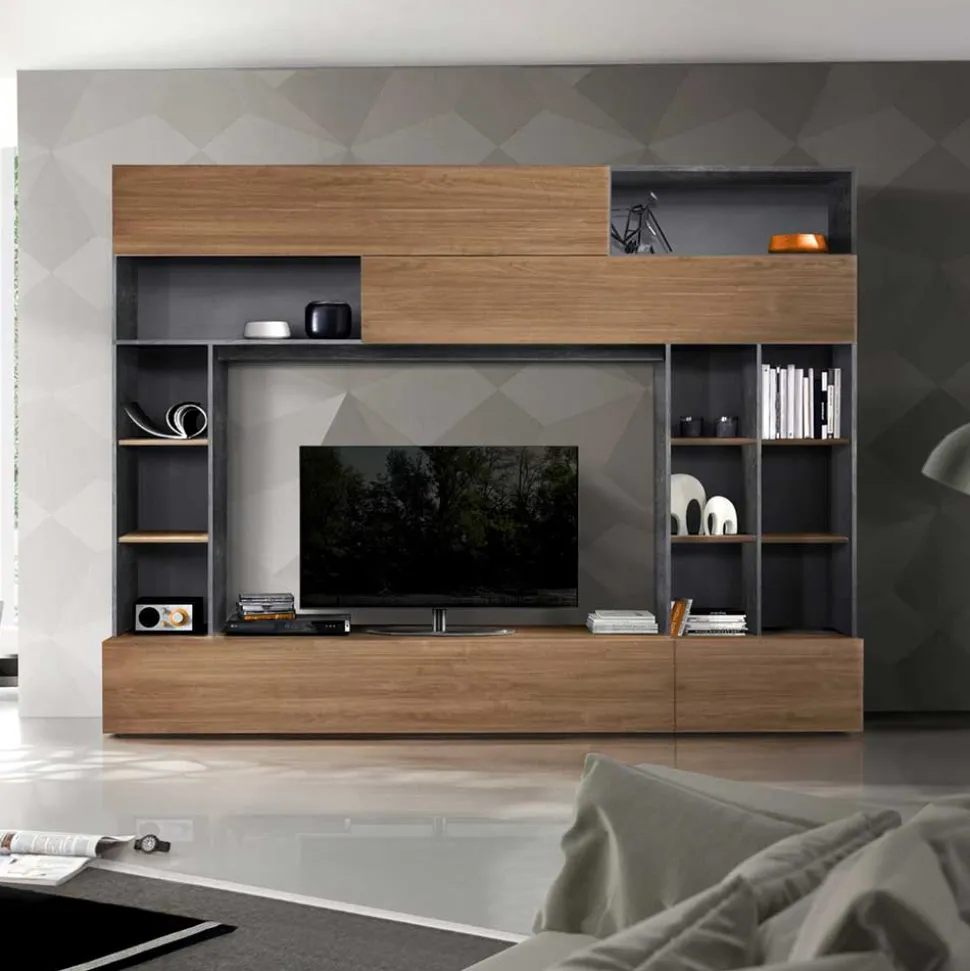 Tolle TV Wand in Nussbaum & Grau - Niels