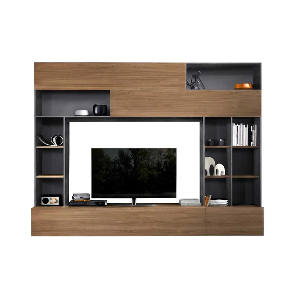 Tolle TV Wand in Nussbaum & Grau - Niels