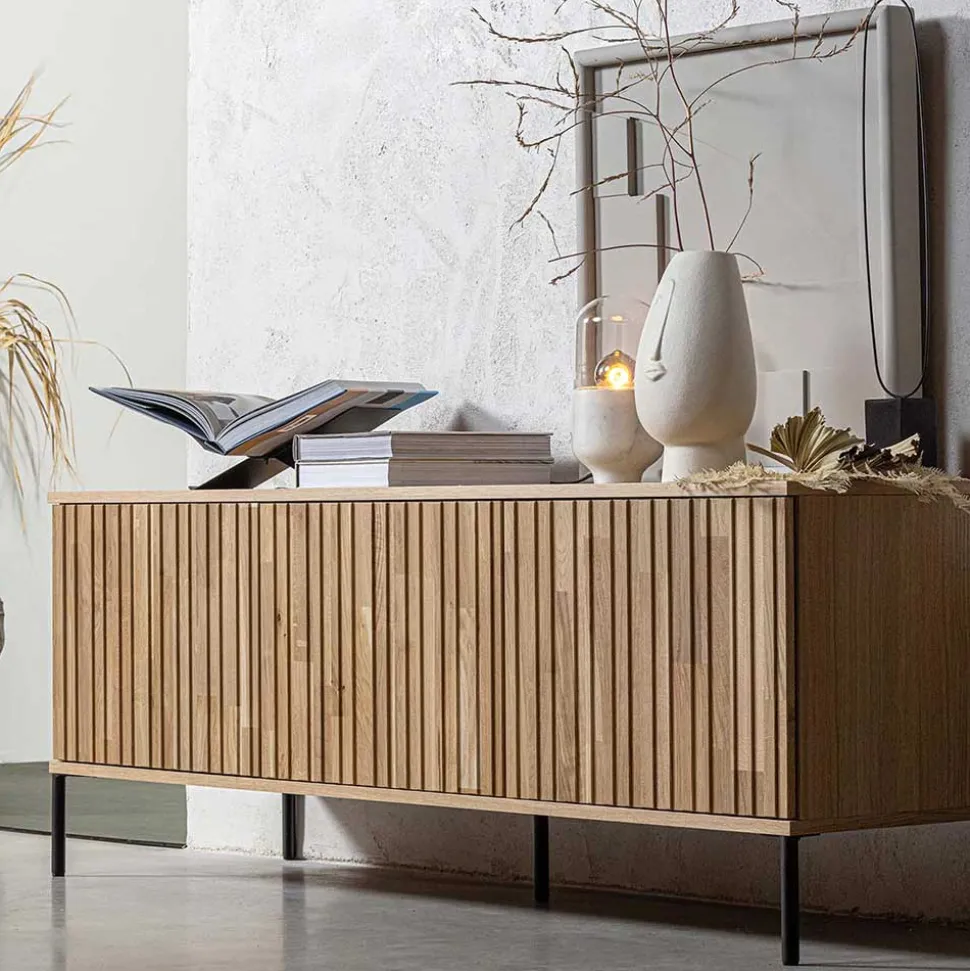 Türen-Sideboard in Eiche & Schwarz - Banyo