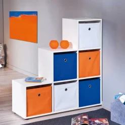 Treppenregal Raumteiler mit 6 Textil Boxen - Charlena