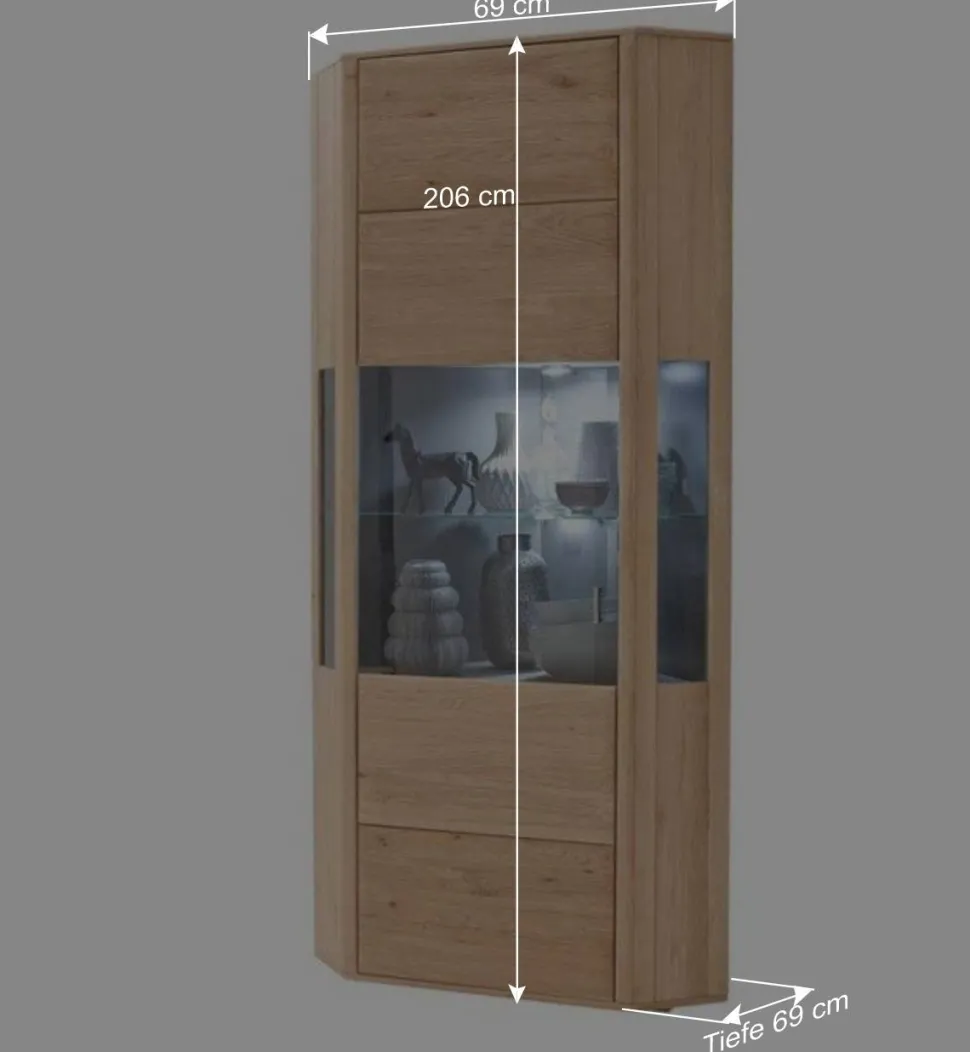 1-türige Eck-Vitrine in Eiche Bianco - Vernella