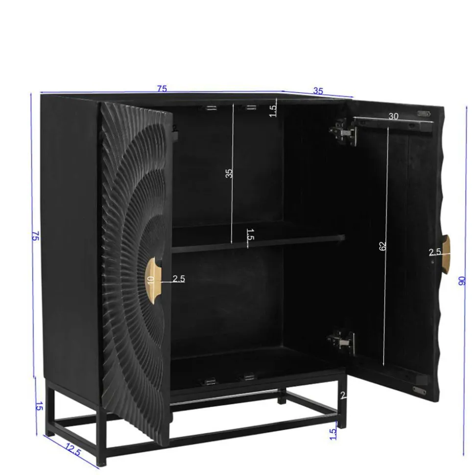 2-türige Kommode in Schwarz mit Gold - Oglio