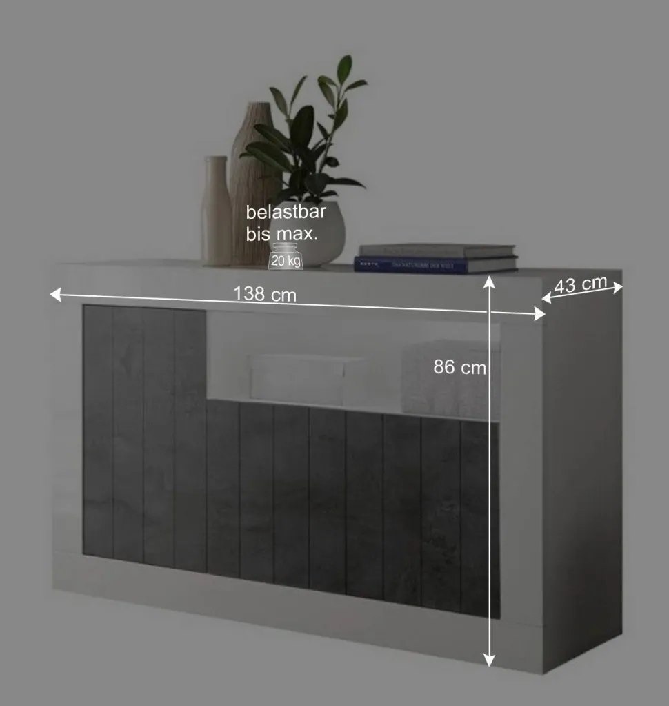 3-türige Kommode mit Regal-Fach - Reading