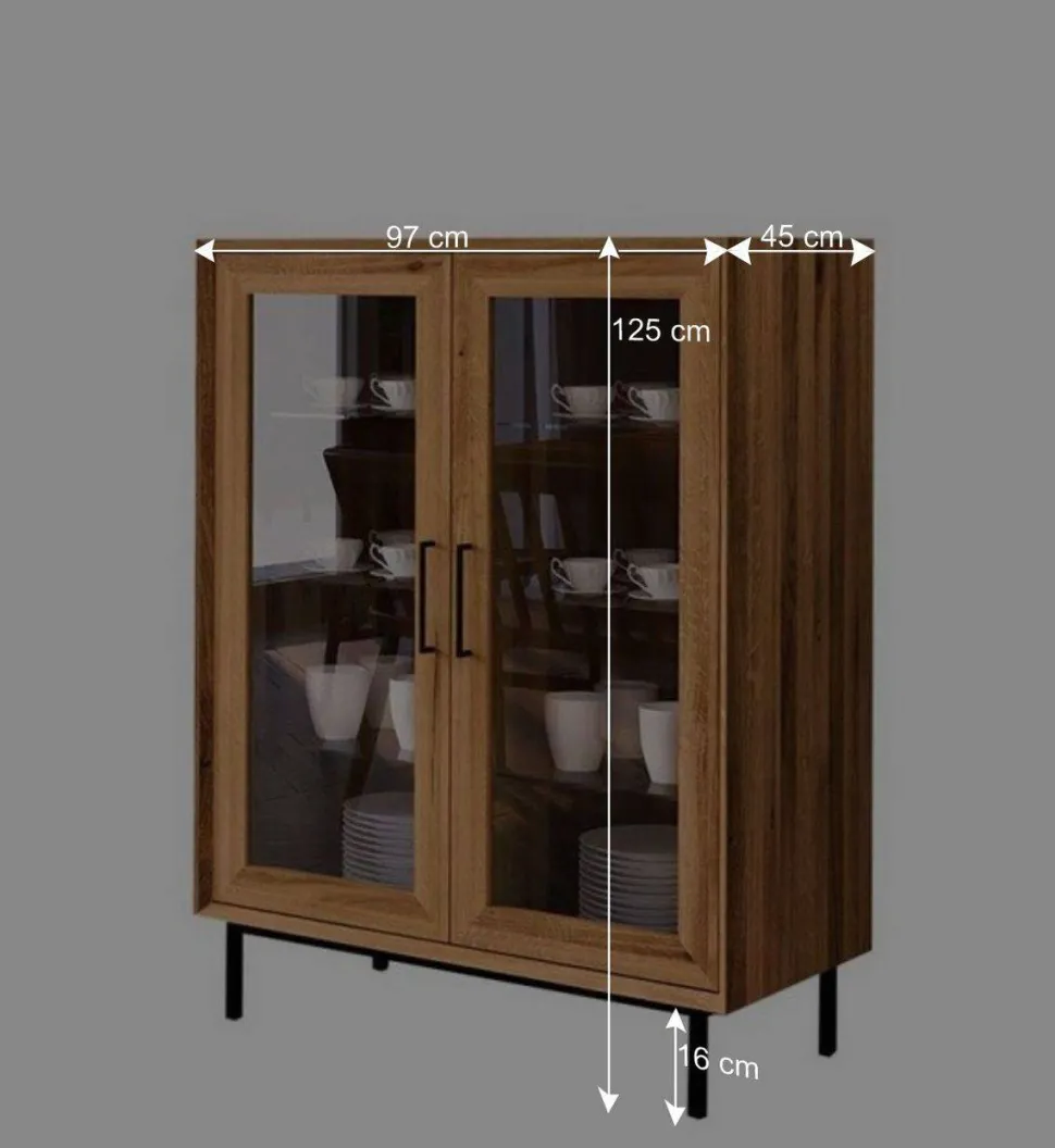 2-türige Vitrine aus geöltem Wildeiche Massivholz - Kerfa