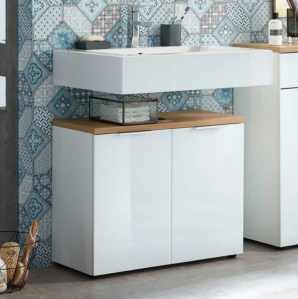 2-türige Waschkommode in Weiß & Eiche - Etosia