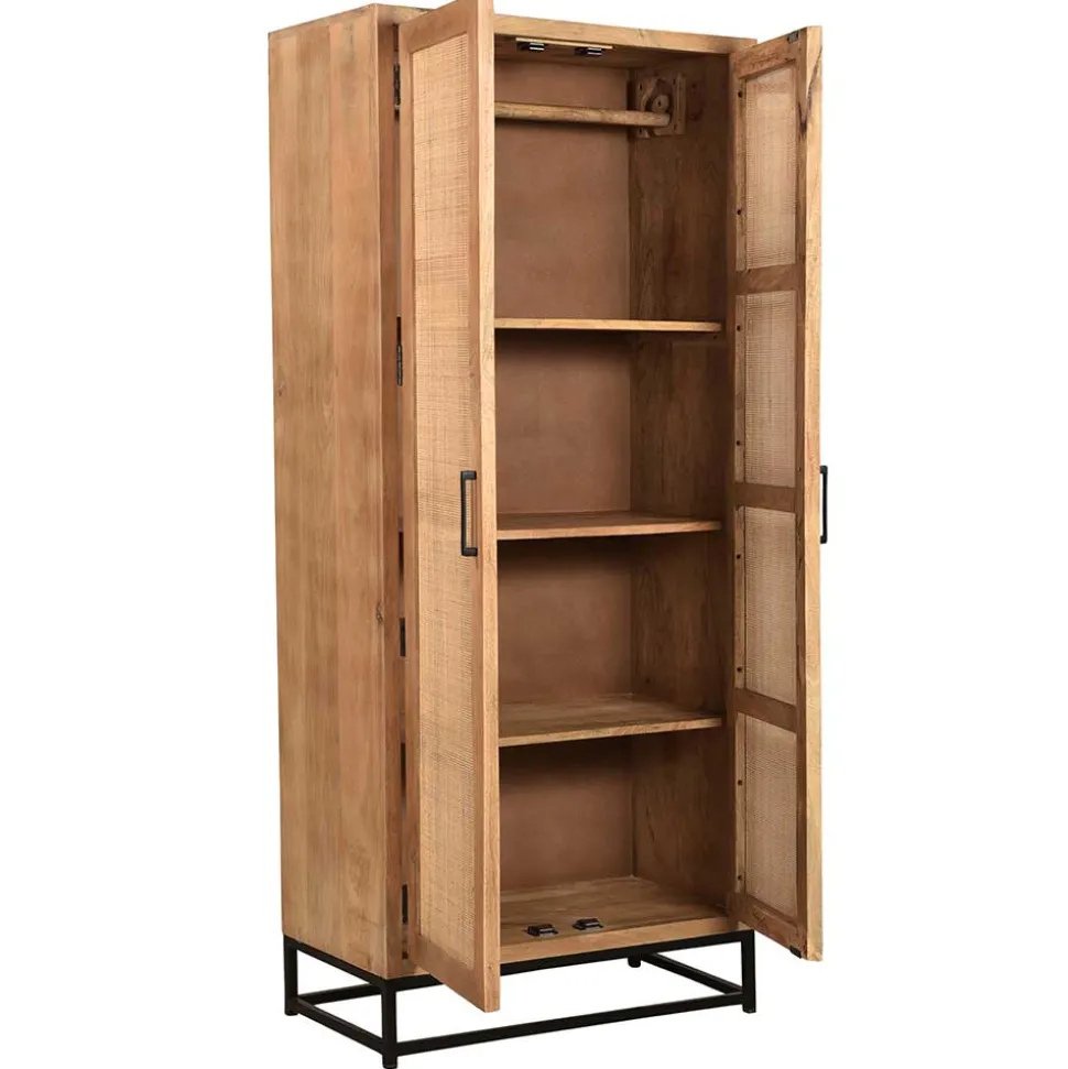 2-türiger Flurschrank aus Holz & Rattan Geflecht - Lazianus