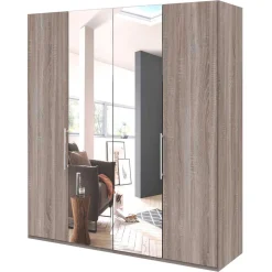 2-türiger Holz Look Kleiderschrank mit Spiegel - Crenba