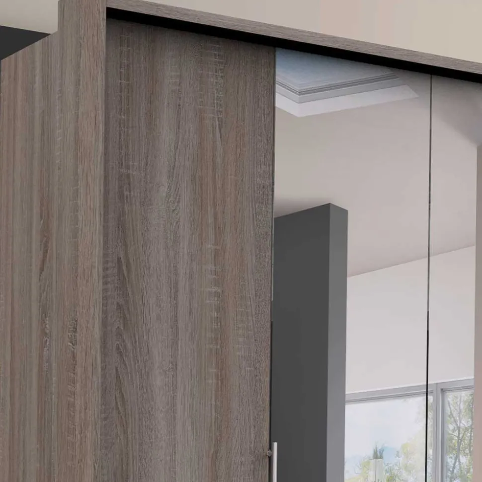 2-türiger Holz Look Kleiderschrank mit Spiegel - Crenba