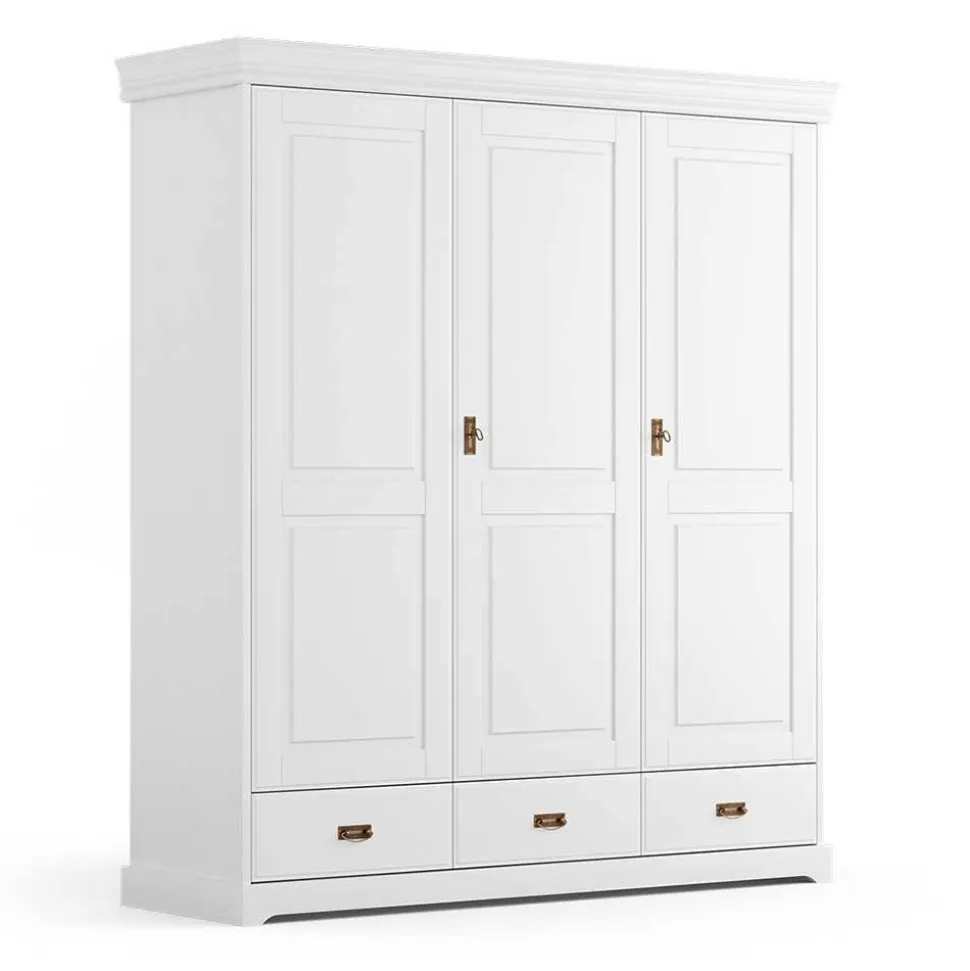3-türiger Holz-Schlafzimmerschrank in Weiß - Presto