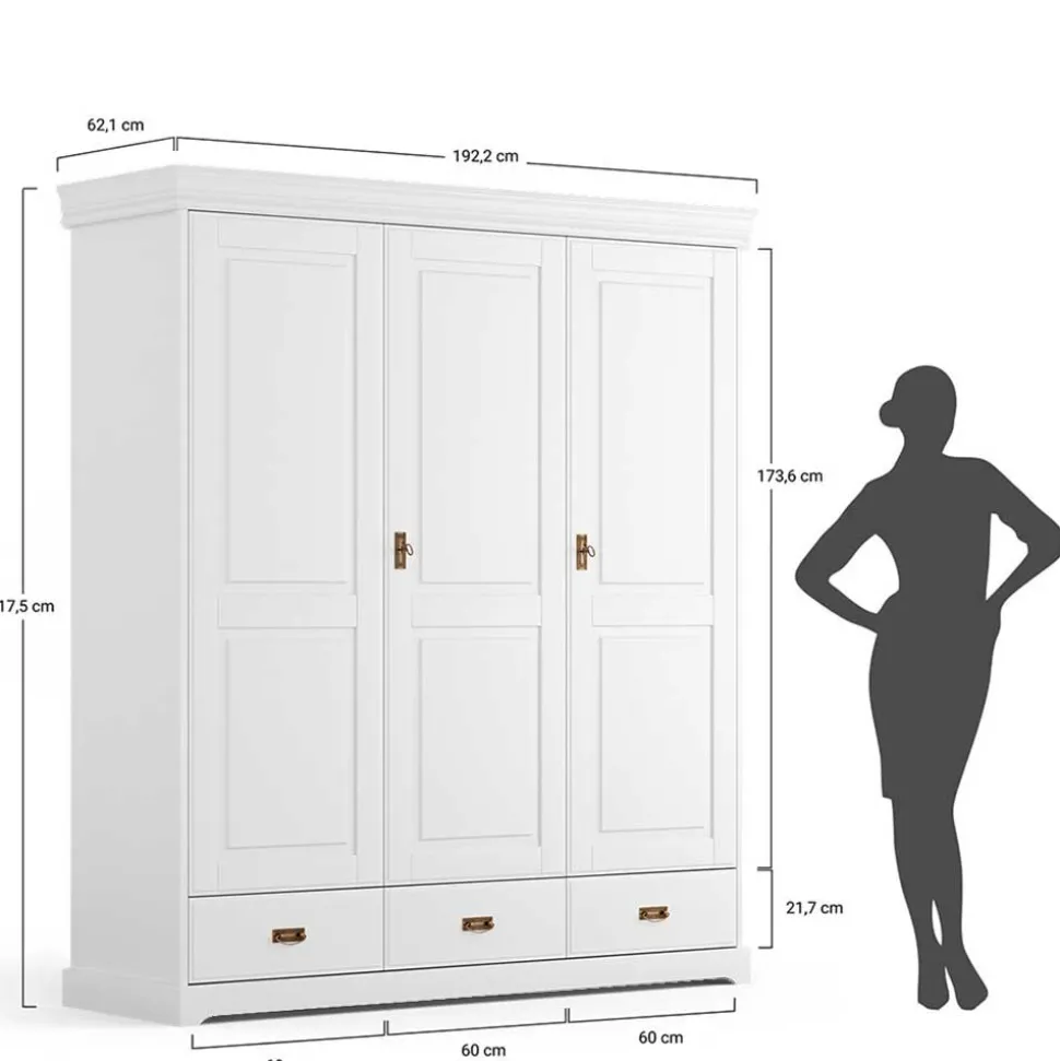 3-türiger Holz-Schlafzimmerschrank in Weiß - Presto