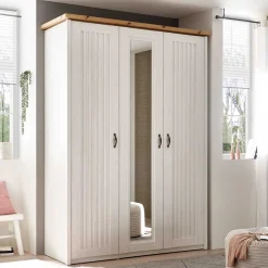 3-türiger Kleiderschrank in Weiß & Eiche Dekor - Malvissa