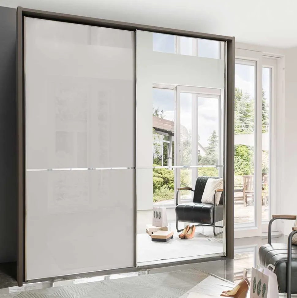 2-türiger Kleiderschrank in Hellgrau & Braun - Sabelle