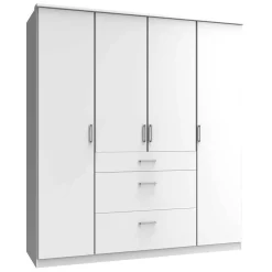 4-türiger Kleiderschrank mit drei Schubladen in Weiß - Cador