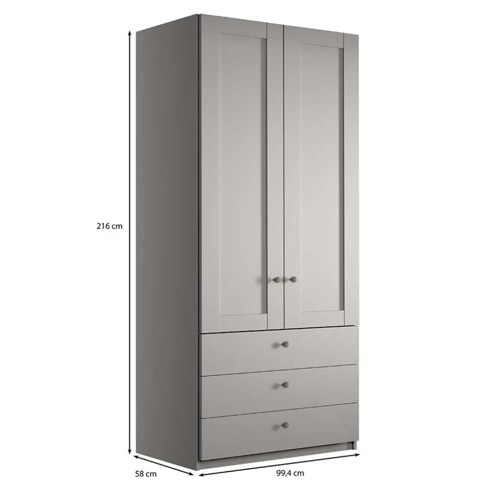 2-türiger Kombi-Kleiderschrank mit 3 Schubladen - Ridonna