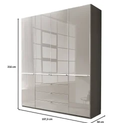 4-türiger Kombi-Kleiderschrank in Hellgrau Glas - Korcula