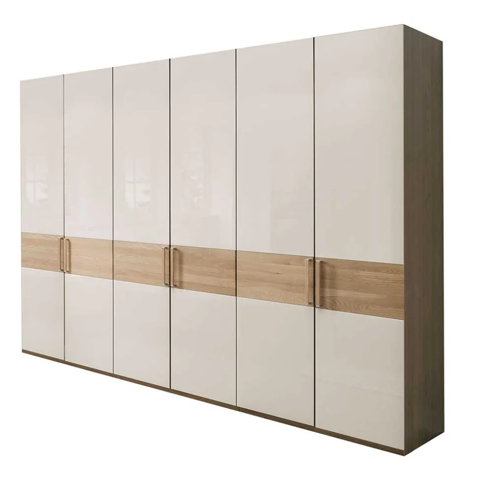 6-türiger Schlafraum Kleiderschrank in Glas Beige - Emdsiva I