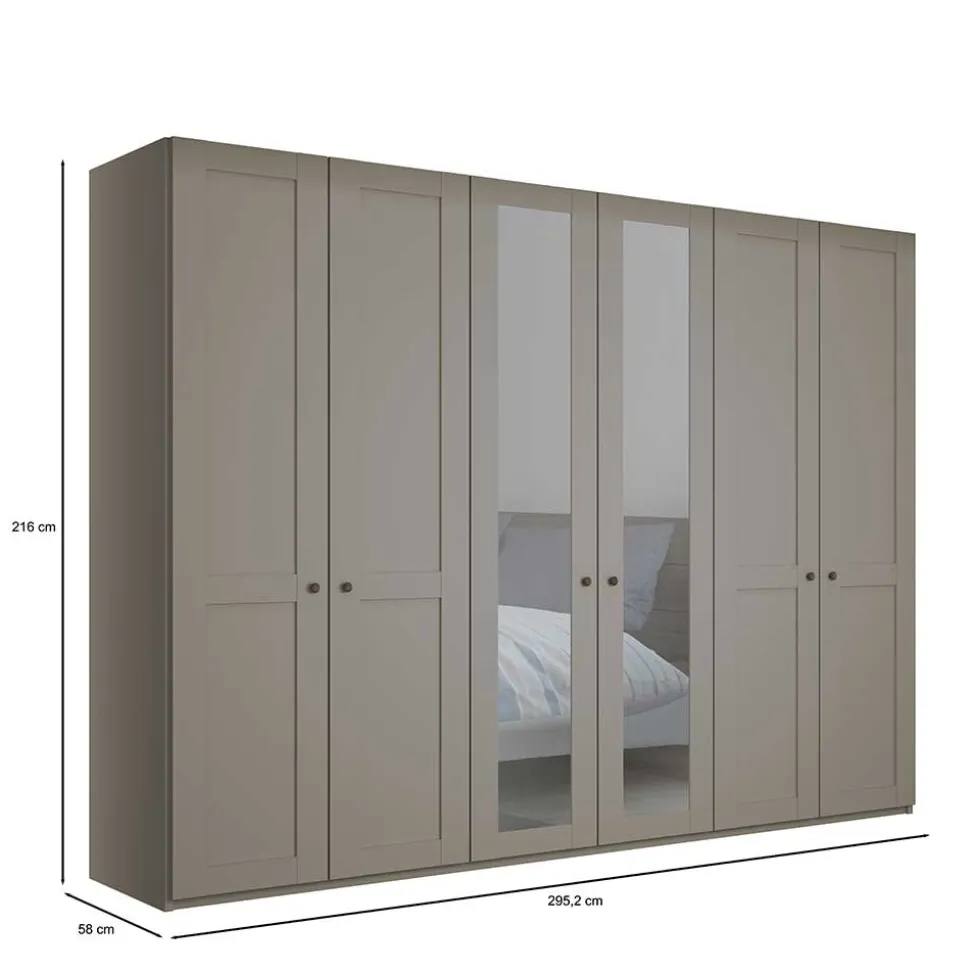 6-türiger Schlafzimmer Kleiderschrank in Hellgrau - Ridonna
