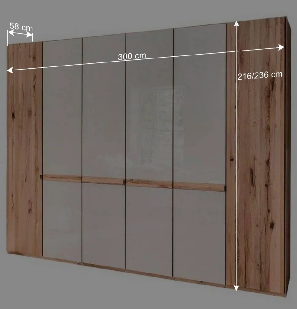 6-türiger Schlafzimmerschrank in Kernbuche & Beige - Krofun
